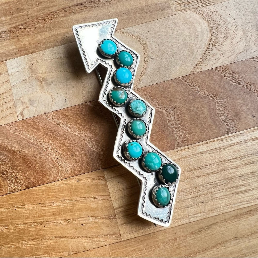 Vintage H. Hicks Taos Sterling silver turquoise arrow brooch pin